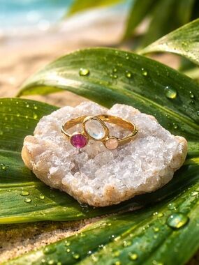 NEW! Moonstone, Tourmaline & Rose Quartz Ring